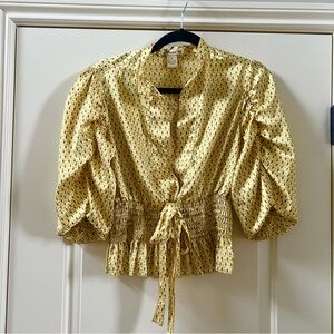 Y2K Golden Yellow Deep Plunge Tie Waist Blouse Sz. M